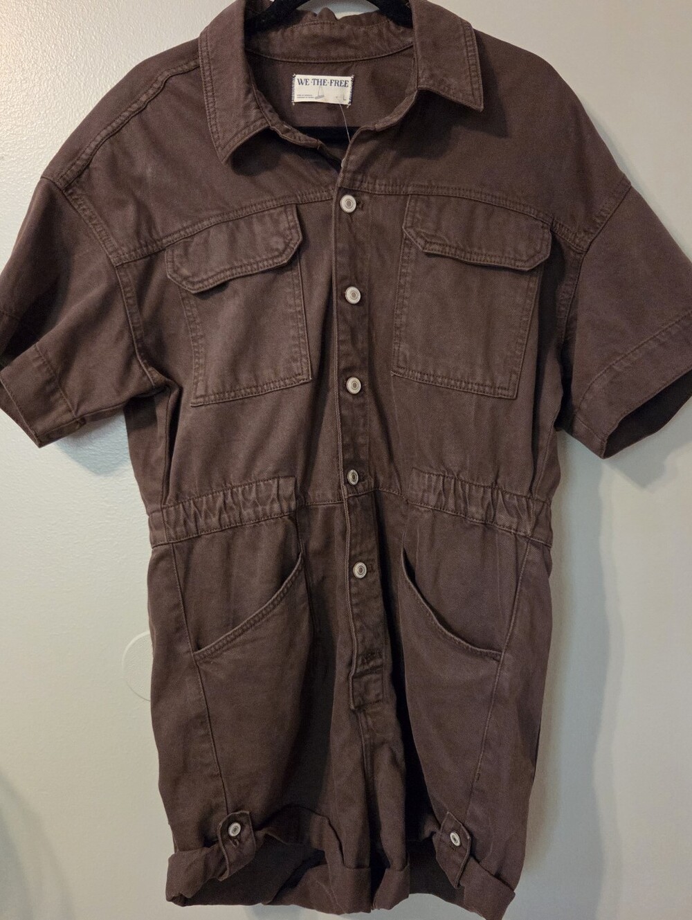 Free People Women's Brown Marci Denim Shortalls Romper. Sz L NWOT - Picture 4 of 13